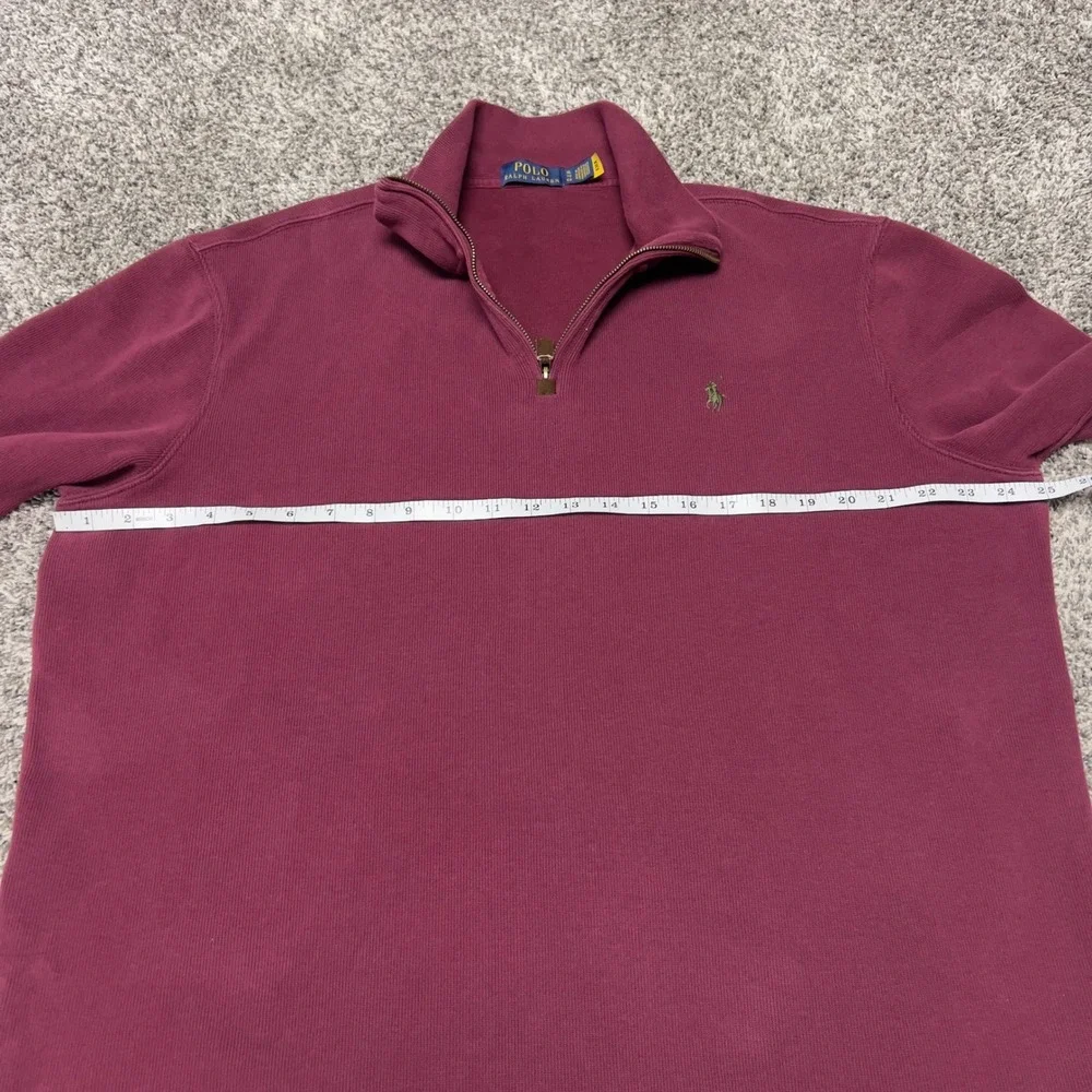 Polo Ralph Lauren Mens XL Burgundy Red Quarter Zip Pullover Ribbed Sweatshirt